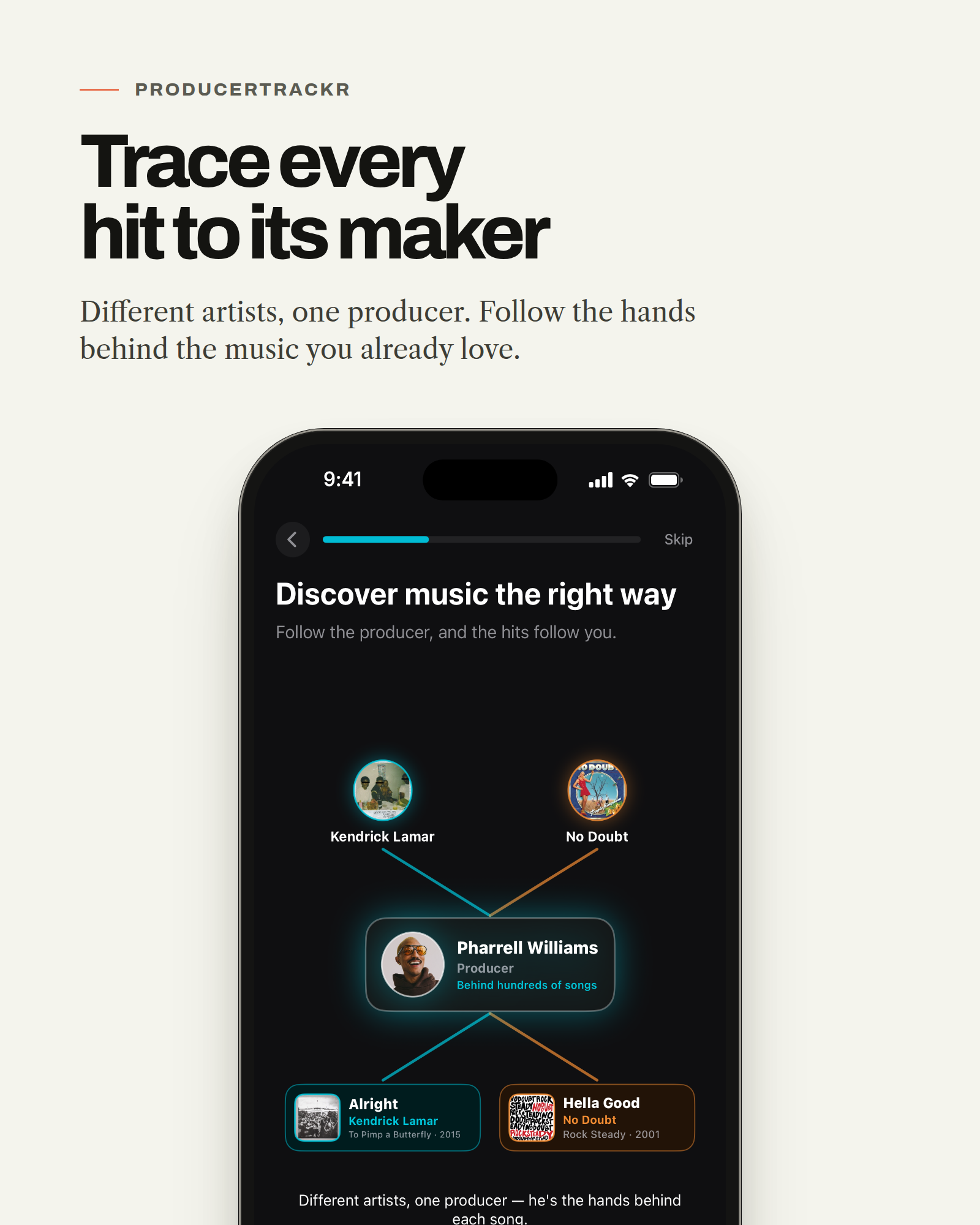 Trace every hit to its maker — see how different artists connect through one producer